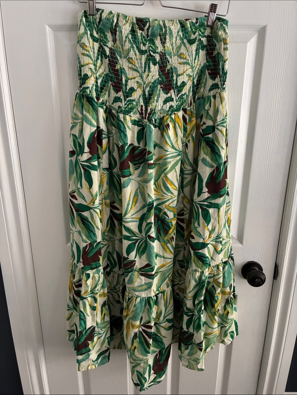 torrid Green, Cream & Brown Leaf-Print Smocked Maxi Skirt